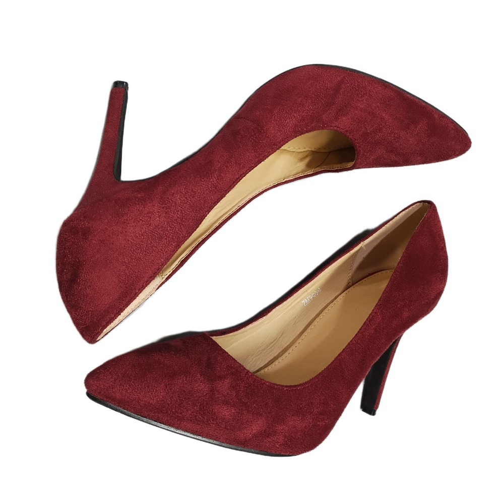 Ollio Pump Heels Womens US 9 Red Synthetic Pointed Toe Comfort Partywear Slip On